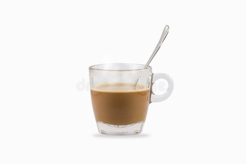 Hot coffee with teaspoon isolated on white background