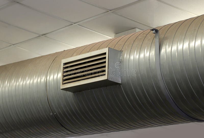 Hot or Cold Air Outlet in a Pipe of the Air Conditioning System Stock
