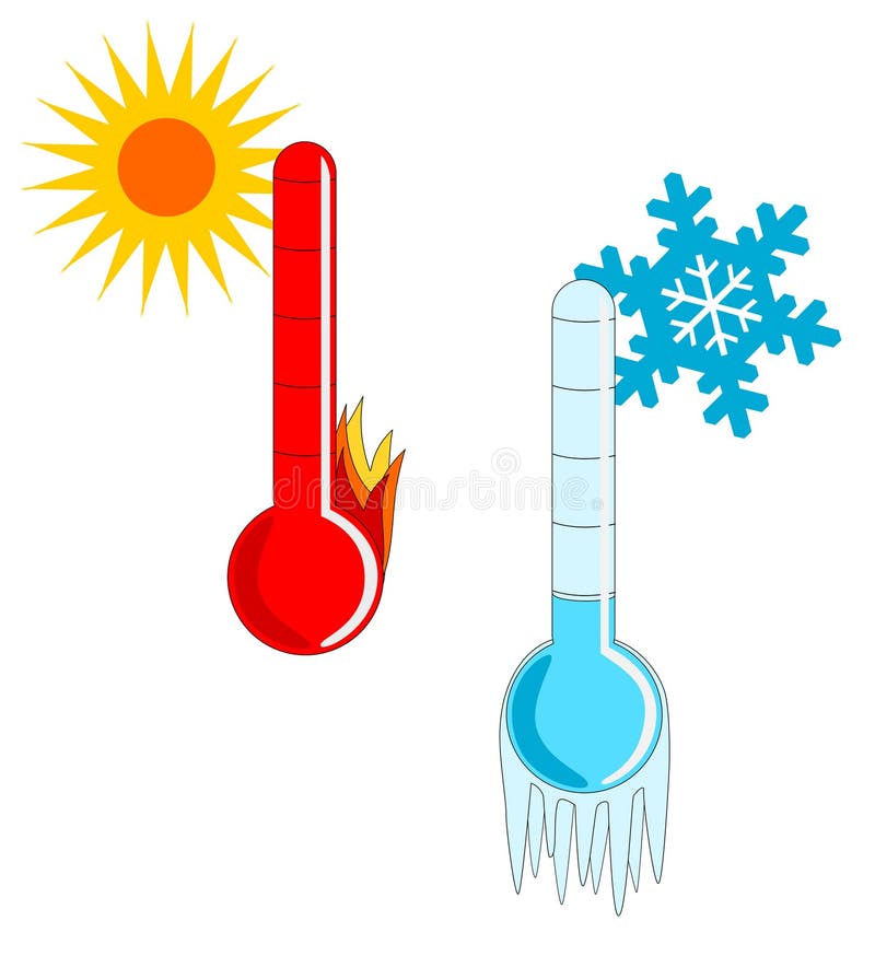Two thermometers representing hot and cold. 