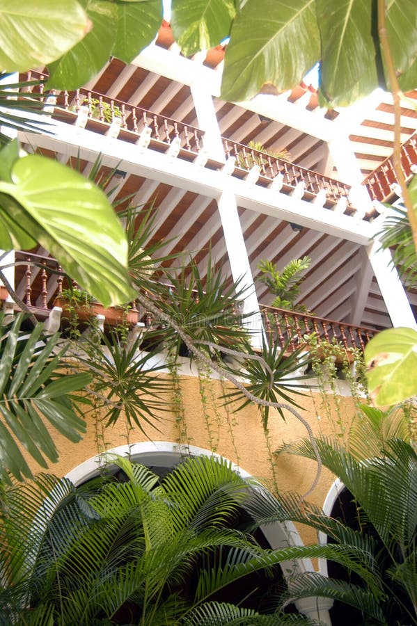 Colonial balcony in a beautiful resort. Pillar column garden stock images, royalty-free photos and pictures