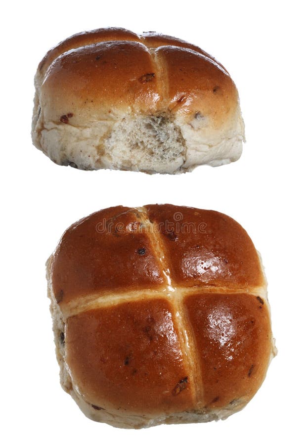 Hot cross bun in two angle view isolated on white