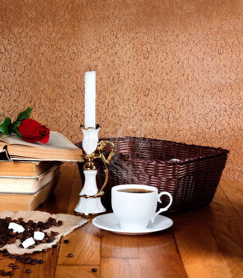 Hot Cup of Fresh Coffee on the Wooden Table Stock Photo Image of page