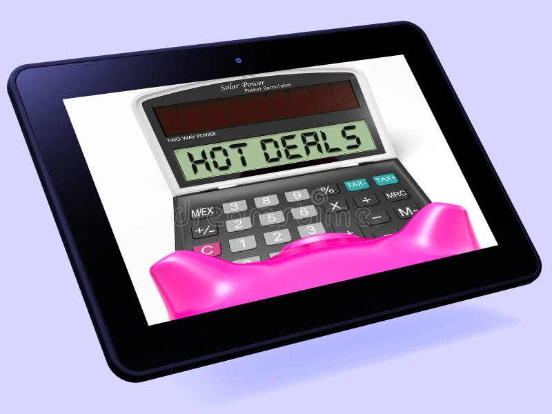 https://thumbs.dreamstime.com/b/hot-deals-calculator-tablet-shows-promotional-offer-savings-showing-41434601.jpg