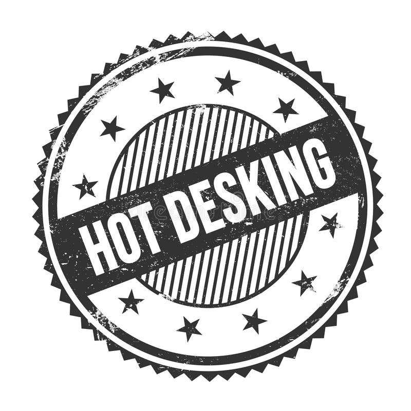 HOT DESKING Text Written on Black Grungy Round Stamp Stock Illustration