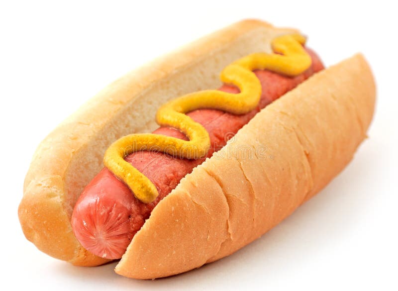 Hot dog with mustard isolated against white background