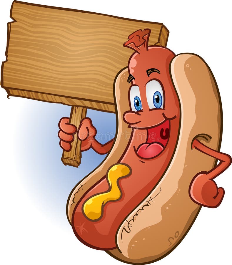 Hot Dog Character Holding Sign