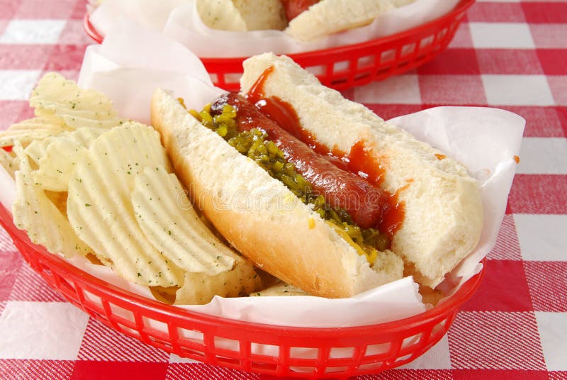 Hot dog and chips stock image. Image of potato, catchup 16951097