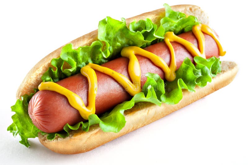 Hot dog con la grandi salsiccia ed insalata immagini stock Hot dog con la grandi salsiccia ed insalata immagini stock