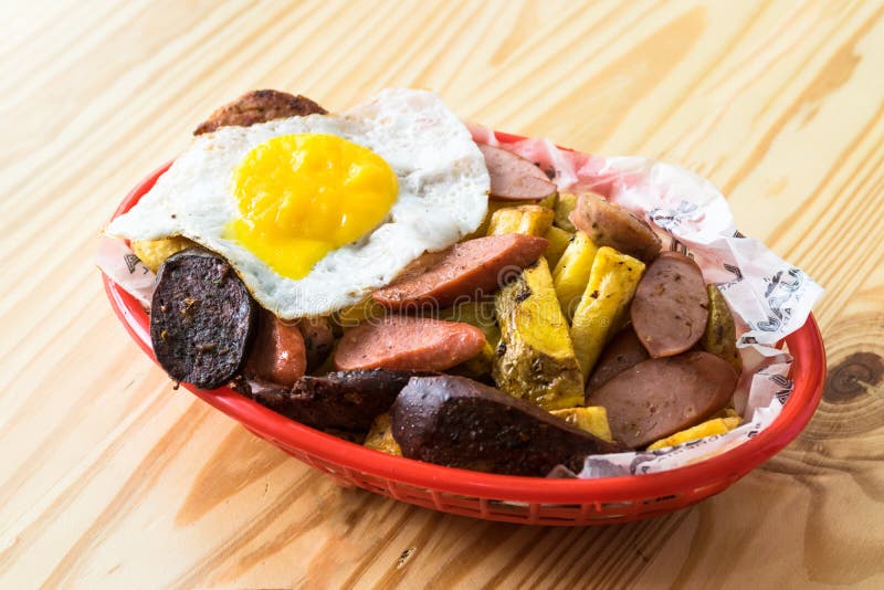 Hot Dog with Fried Egg and Potatoes Stock Image Image of gastronomy
