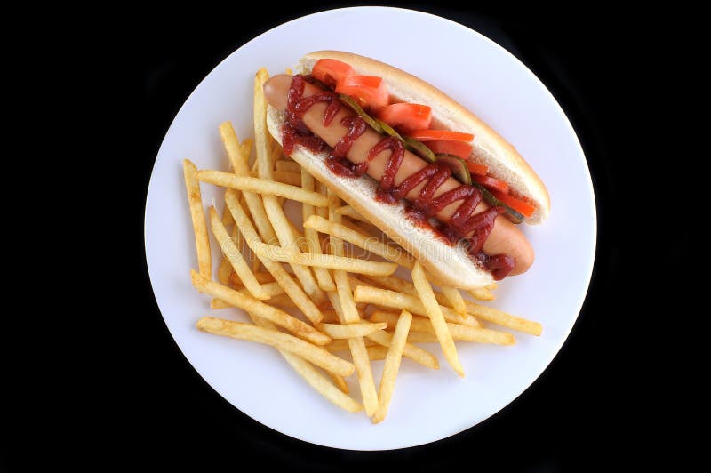 Hot dog with fries stock image. Image of lunch, nutrition 11935617