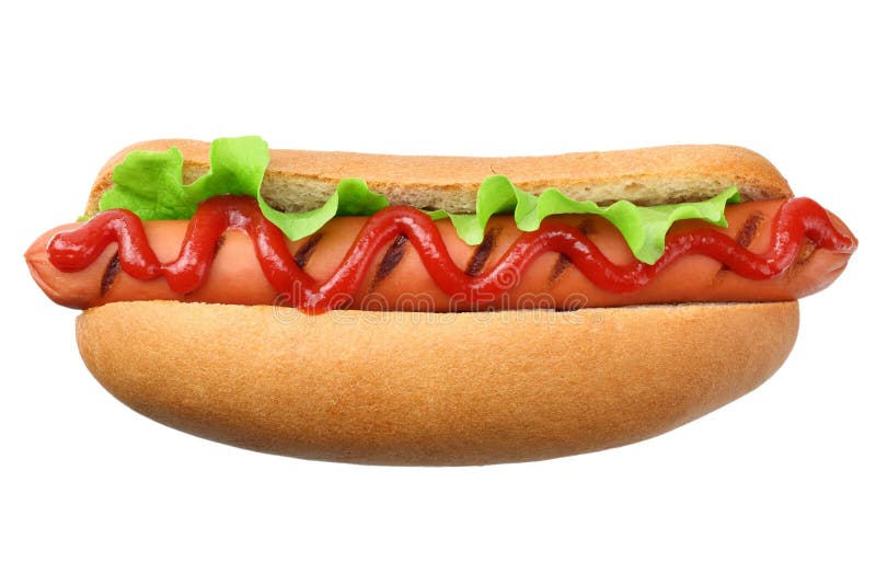 Hot dog grill with lettuce isolated on white background. fast food royalty free stock photo Hot dog grill with lettuce isolated on white background. fast food royalty free stock photo