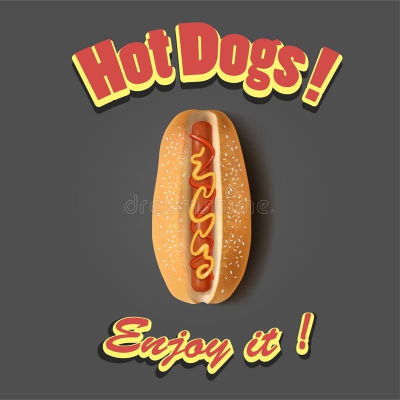 Hot dog grill with mustard isolated on minimal black background. royalty free illustration