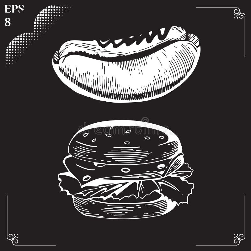 Hot dog. Hamburger. Fast food stock illustration Hot dog. Hamburger. Fast food stock illustration