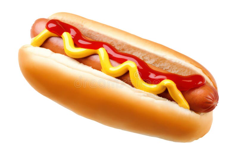 Hot dog with ketchup and mustard isolated on transparent background stock illustration