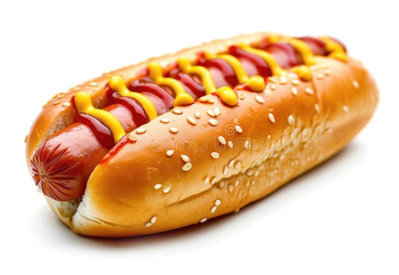 Hot dog with ketchup and mustard, isolated on white background vector illustration