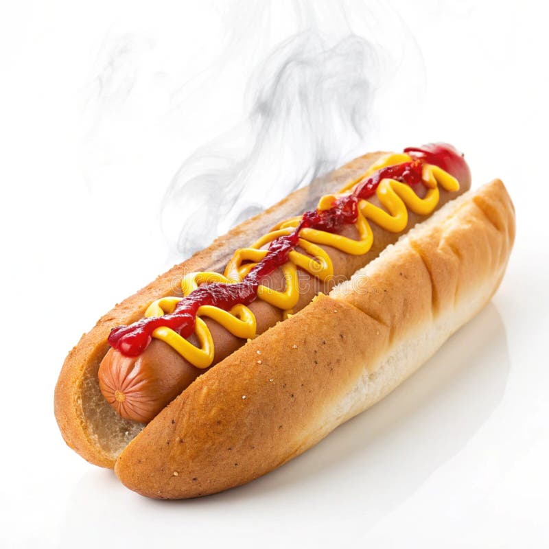Hot dog with ketchup and mustard isolated on white royalty free illustration