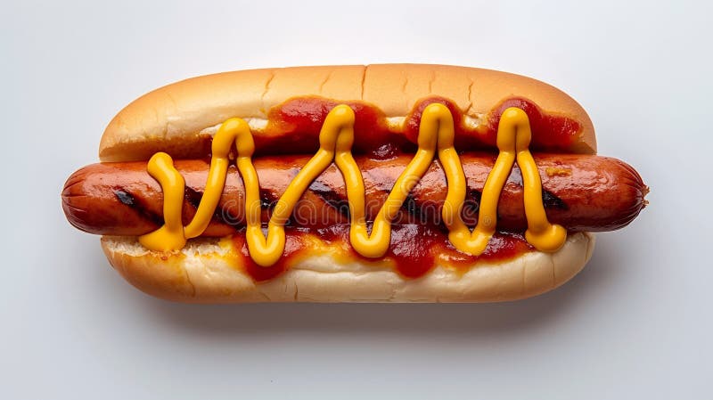 Hot Dog mit Senf Ketschup auf weißem Hintergrund. generative Hilfe stock abbildung