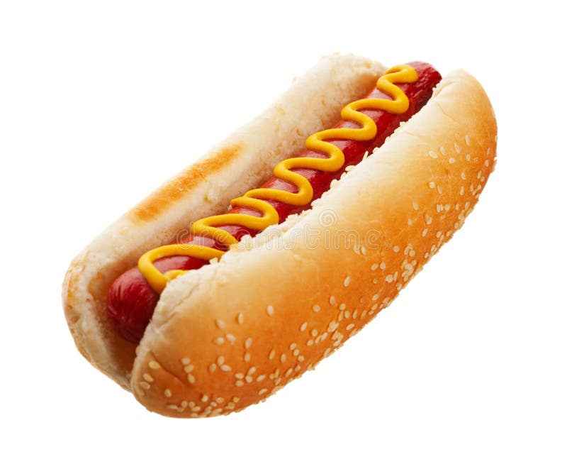 Staromódny hot dog s horčica, sezamové semená buchta.