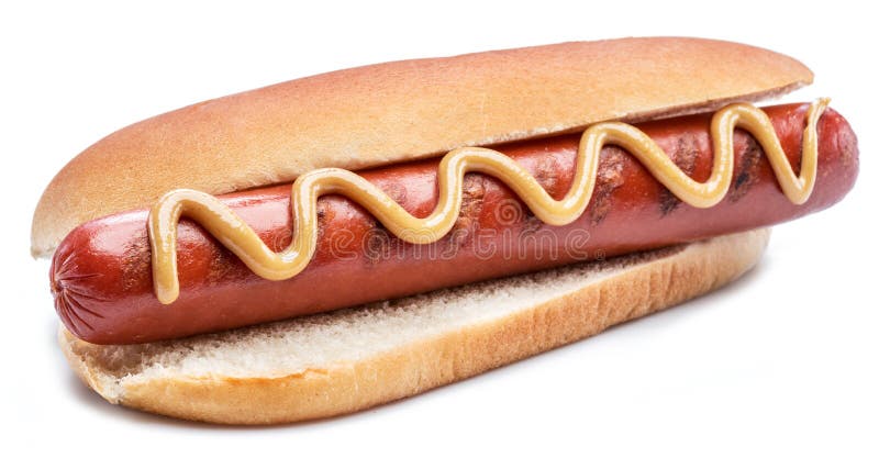 Hot dog - piec na grillu kiełbasa w babeczce odizolowywającej na białym tle