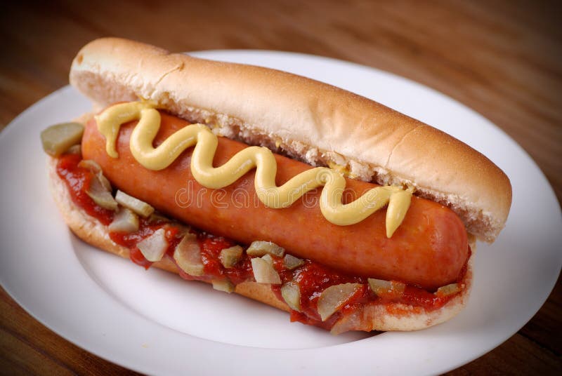 Hot dog on a plate stock image. Image of mustard, grill 43990623