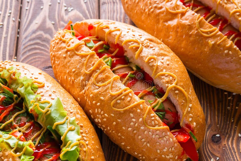 Hot dog with cucumber stock photo. Image of sauce, background 104417074