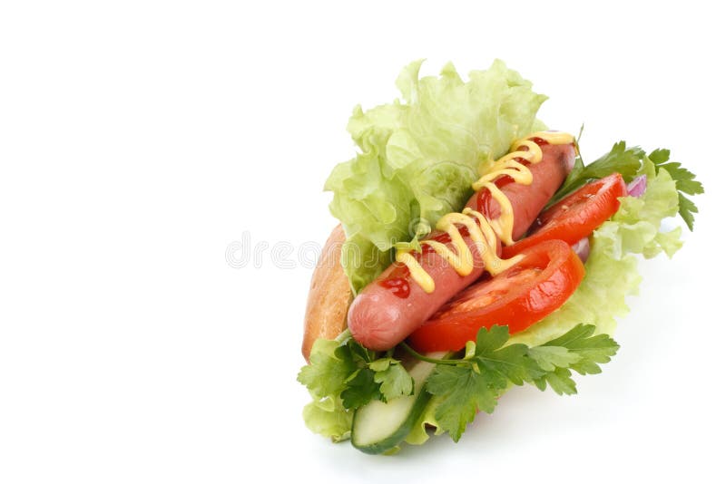 Hot dog with vegetables stock photo. Image of fast, lettuce 8140792