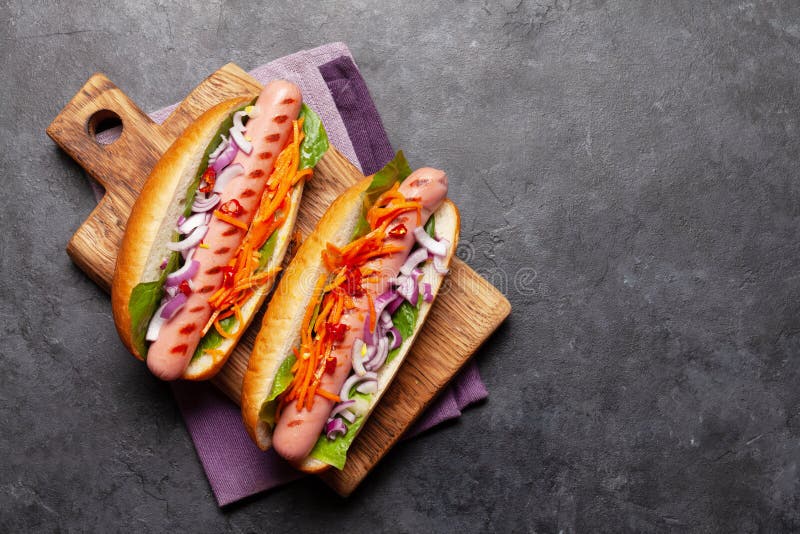 Hot Dog with Vegetables, Lettuce and Condiments Stock Photo Image of