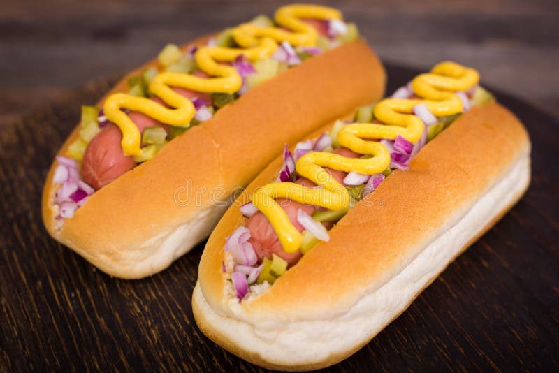 Hot Dogs with Mustard Closeup Stock Image Image of fast, food 63842497