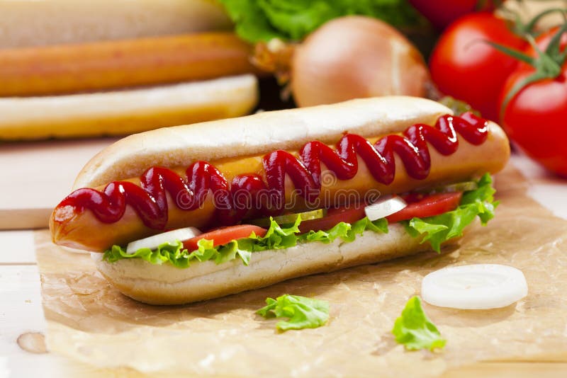Hot Dogs with Mustard and Ketchup Stock Image Image of closeup, cucumber 190123195
