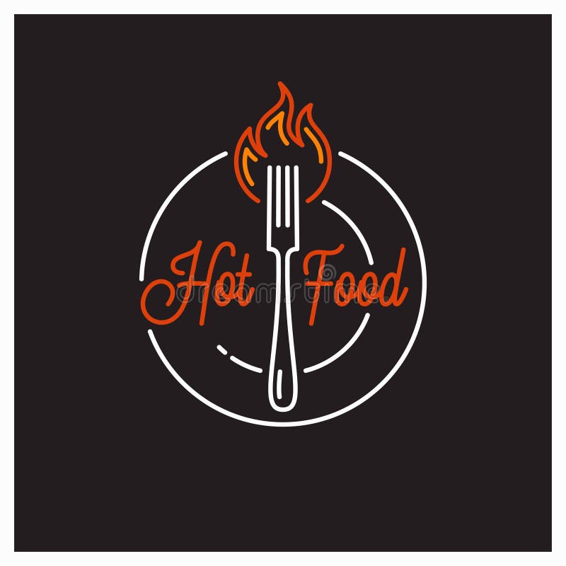 Hot Food Logo. Round Linear of Hot Fork an Plate Stock Vector