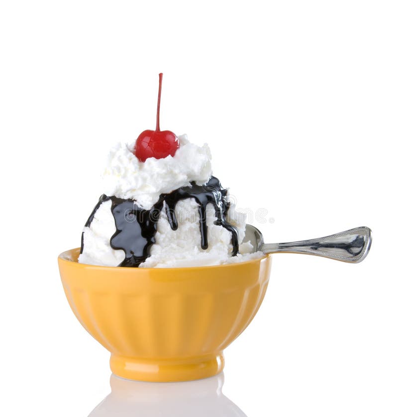 Hot Fudge Sundae In Yellow Bowl