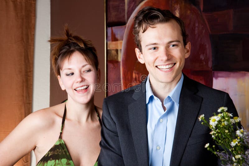 Hot girl approaches guy stock image