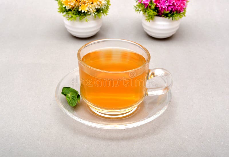 Hot Green Tea Cup with Mint Leaf and Flowers Stock Photo Image of
