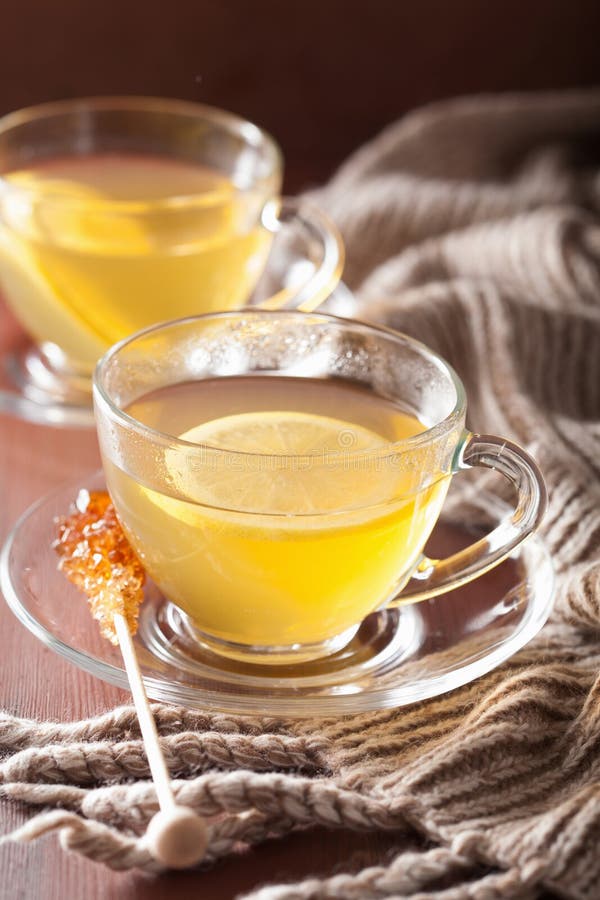 Hot Lemon Ginger Tea in Glass Cup Stock Image Image of calming, dark