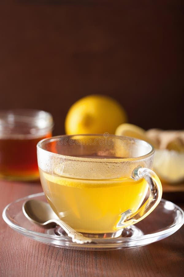 Hot Lemon Ginger Tea in Glass Cup Stock Image Image of root