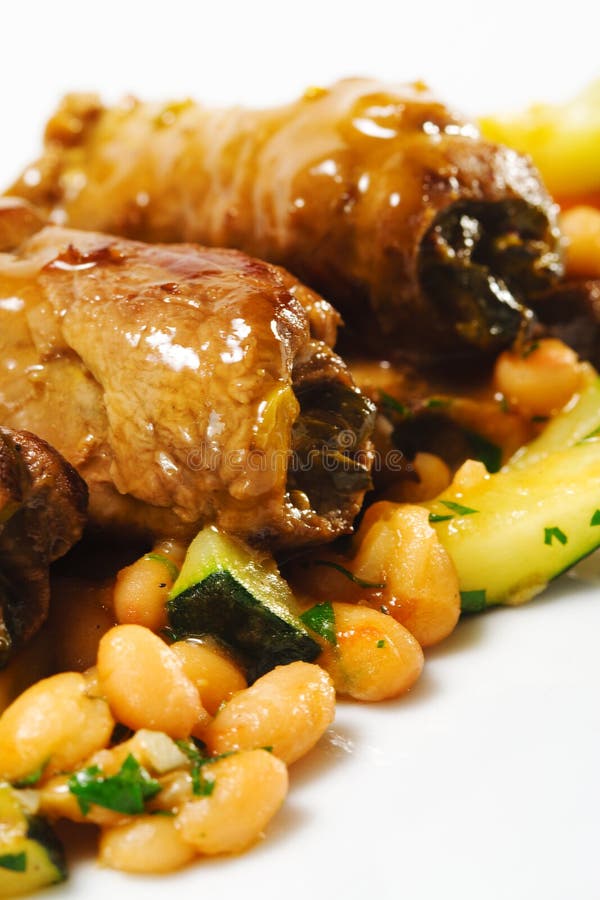 Hot Meat Dish Beef Roll on Vegetable Stock Image Image of root