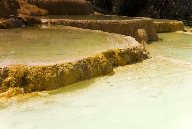 Hot mineral water Karahayit natural travertine pools in Pamukkale. Hot mineral water Karahayit natural travertine pools in Pamukkale,Denizli Turkey stock photos