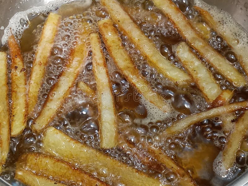 Thin White Potato Slices Deep Frying Stock Image Image of frying