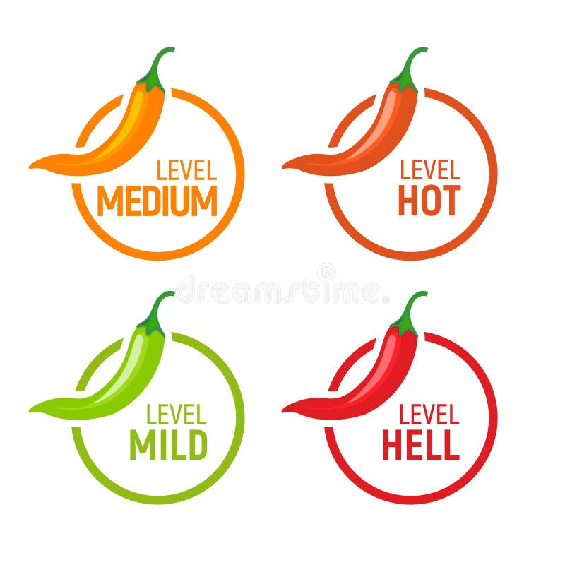 Hot pepper spicy heat level icon. Chili pepper symbol vector scale spice fire logo label