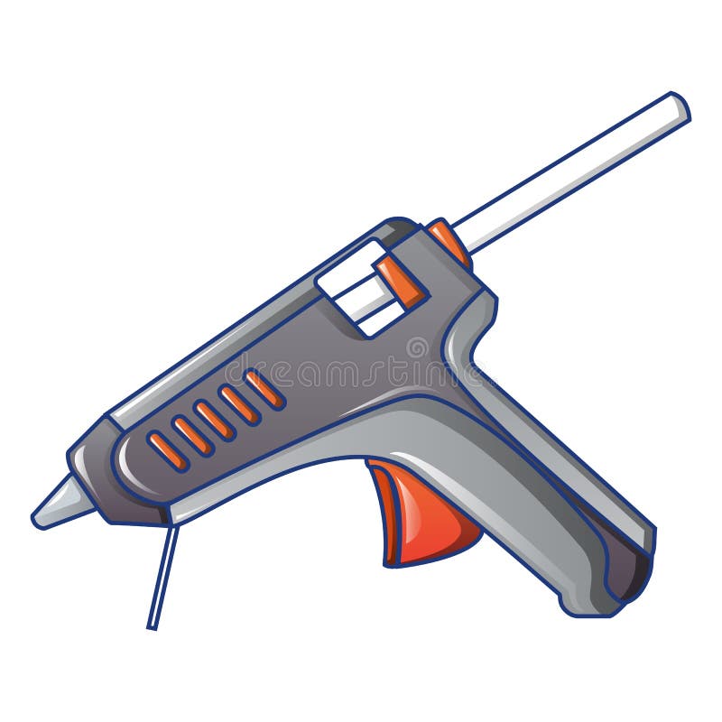 Hot pistol glue icon, cartoon style.