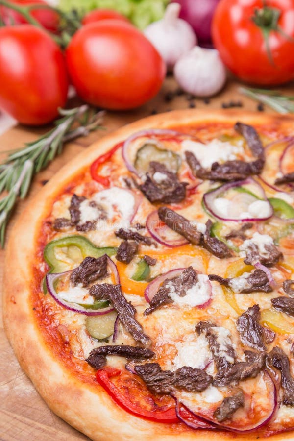 Hot Pizza With Garnish And Components Stock Photo Image of background