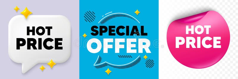 Hot Price tag. Special offer sale sign. Speech bubbles and sticker. Vector vector illustration