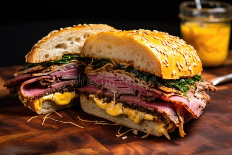 Hot Roast Beef Sandwich with a Layer of Dijon Mustard Stock Image