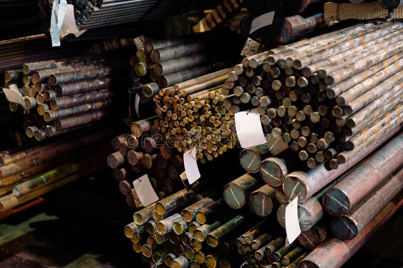 Hot Rolled Steel, Bundle of Round Metal Rods Closeup Stock Photo