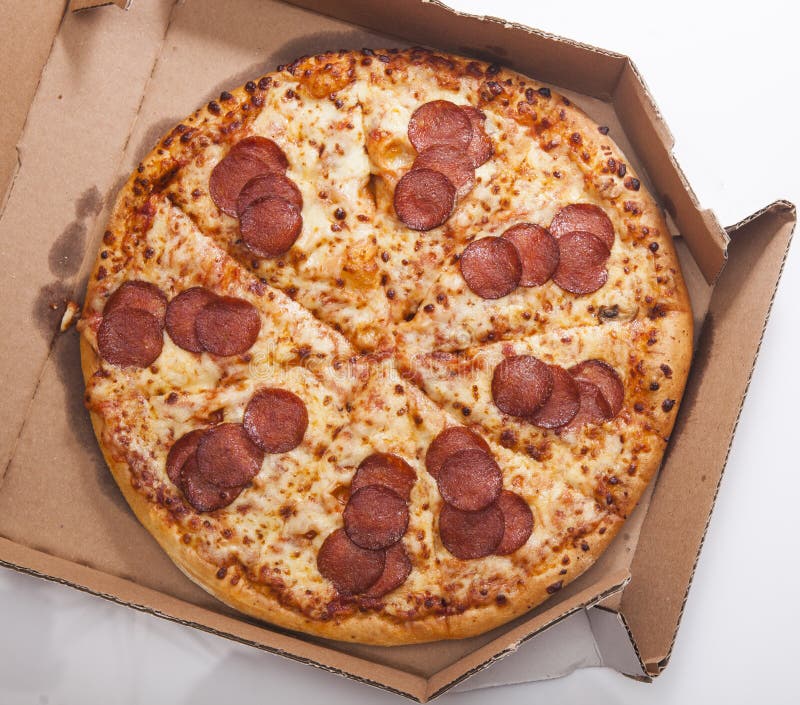 Hot Sliced Pepperoni Pizza in Delivery Box Stock Image Image of