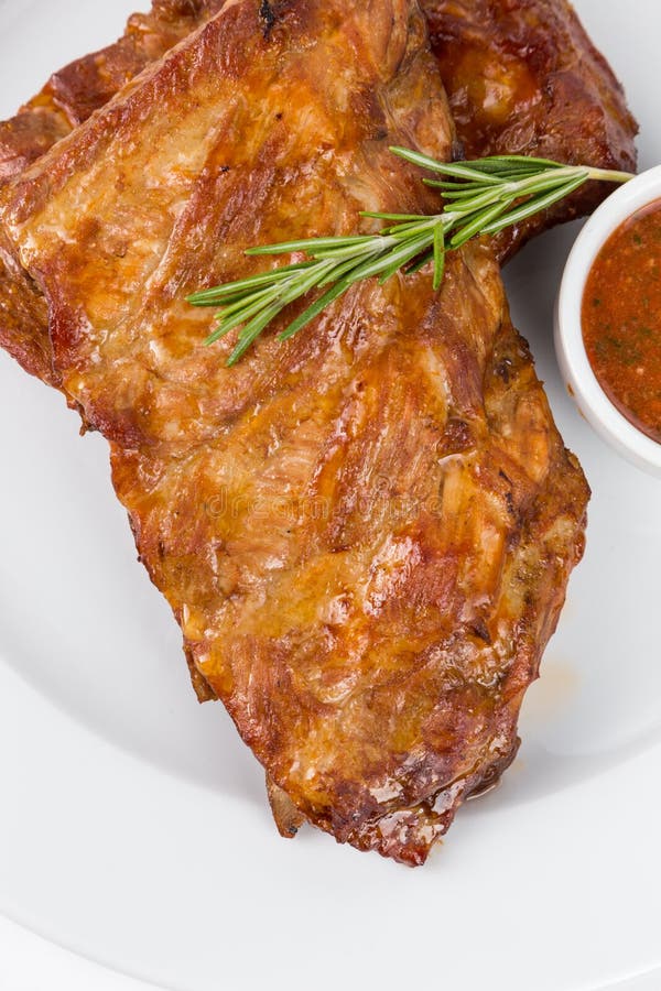 Hot Smoked Barbecue Ribs on White Plate Stock Photo Image of beef, spare 70579374