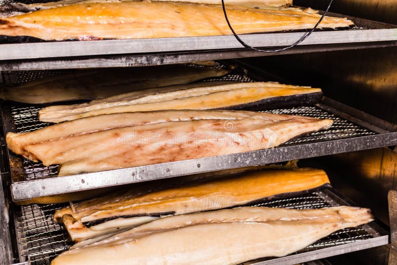 Hot Smoked Fish. Fish Production in Progress Stock Image Image of