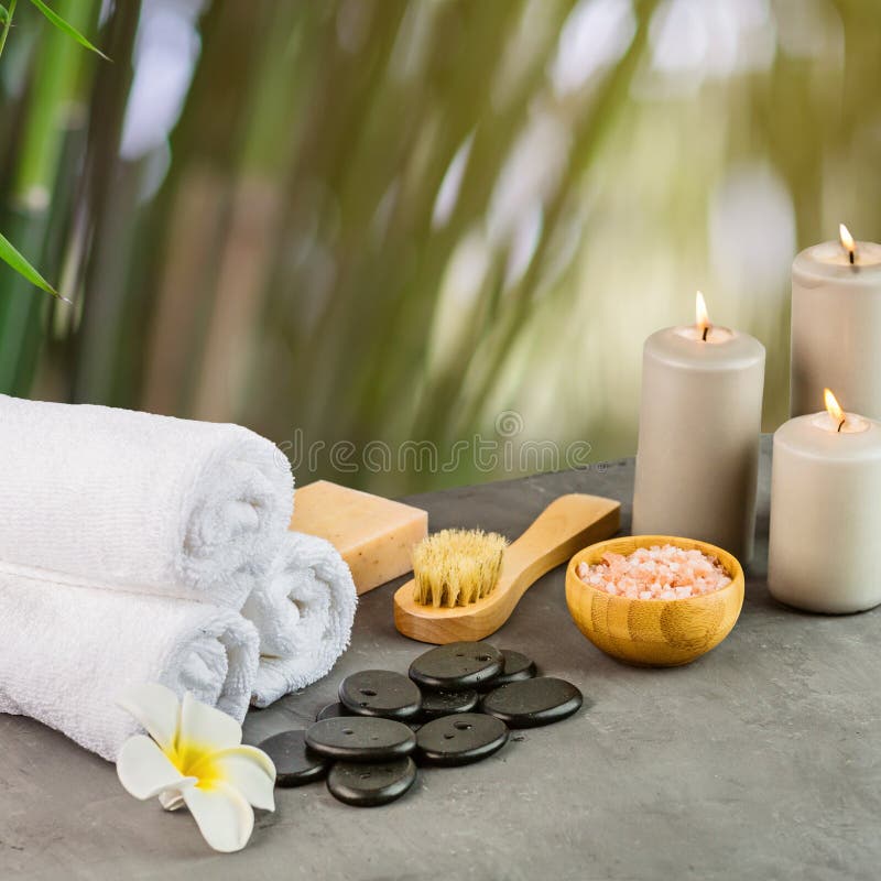 Ambesonne Spa Bath Mat, Stones Aromatic Candles and Orchids Blooms