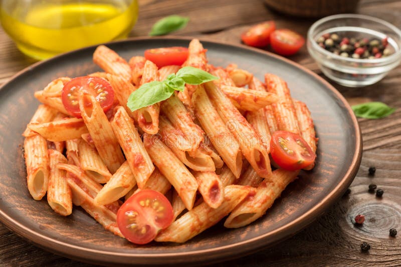 Hot Spaghetti with Ketchup and Fresh Tomatoes Stock Image Image of