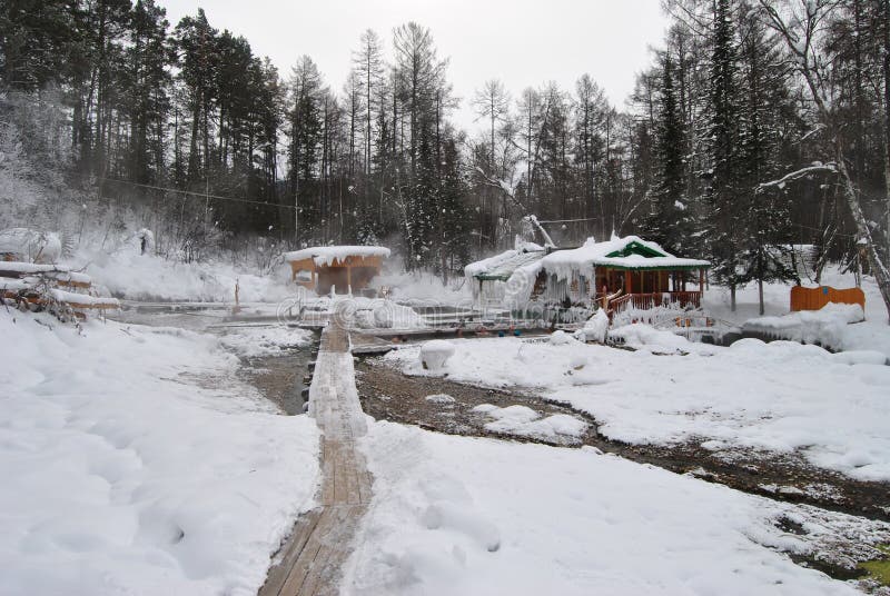 Hot Springs on Lake Baikal. Ice Hole, Hot Keys. Therapeutic Thermal